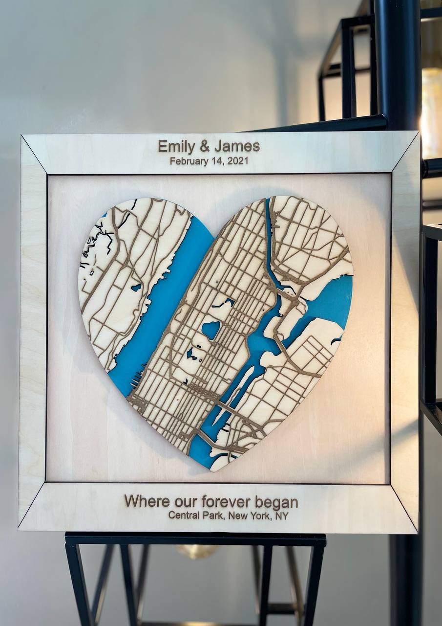 Where It All Began Couples Travel Map, Location Wooden Framed Wall Art, Custom Wedding Anniversary Gifts for Couple, Valentine's Day Gifts