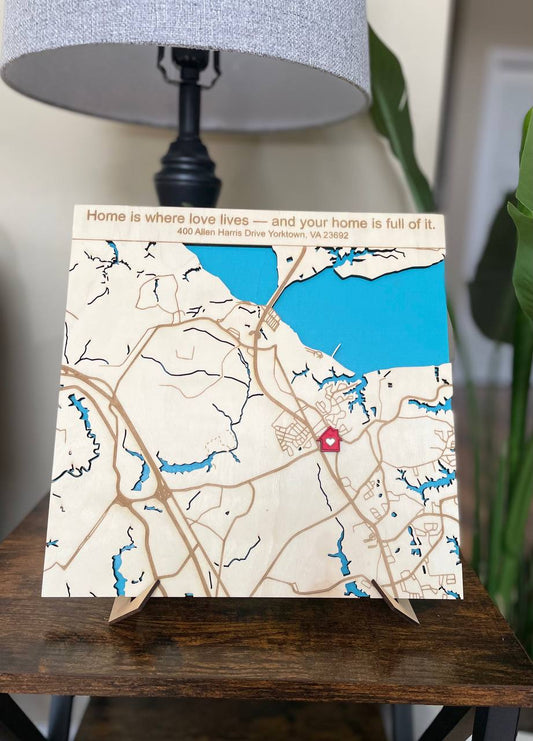 Custom Wooden Map with Address – Personalized Home Decor Gift for Couples or Housewarming
